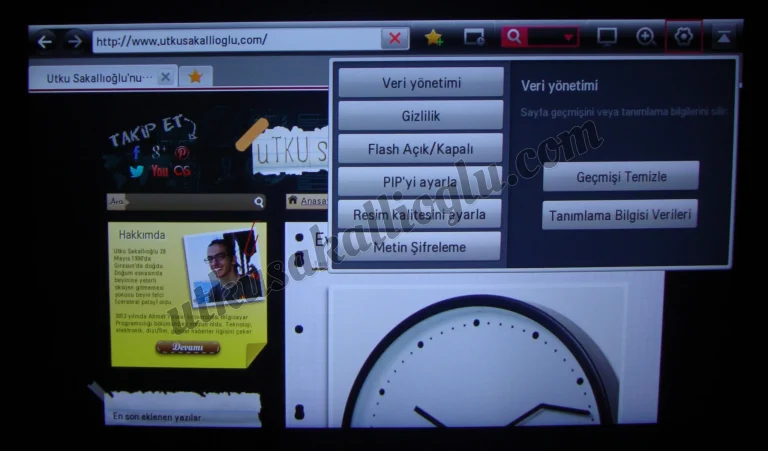 Web tarayıcısının ayar menüsü